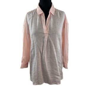 UNIQLO Pink Top Linen Skipper Collar 3/4 Sleeve Drop Shoulder Sz X-Large XL NEW